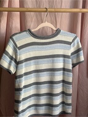 Reba Rose Striped Knit Top in Light Blue, Gray, and Cream
